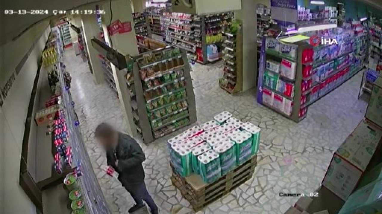 Markete giren hırsız çaldığı ürünleri çantaya ve göğsüne sakladı