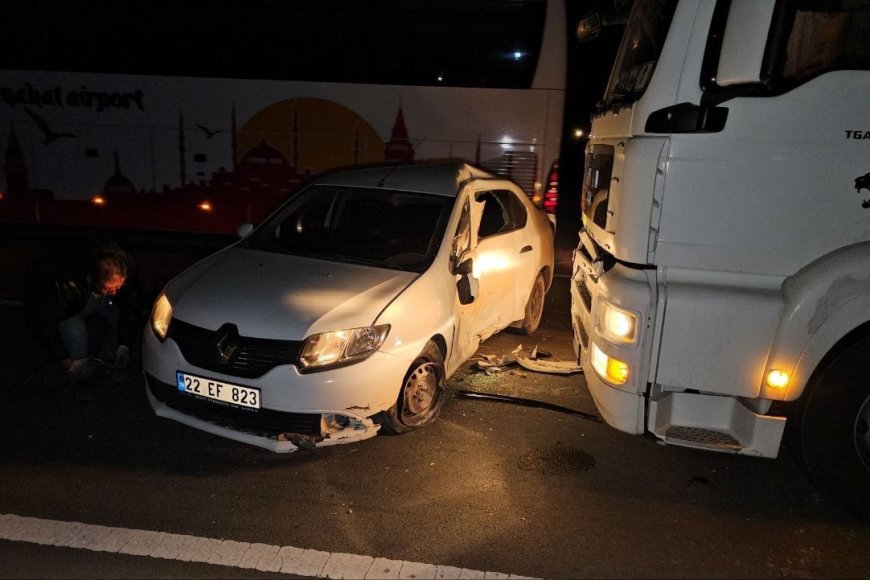 Tır ile çarpışan otomobil ehliyetsiz sürücüsü, 5.46 promil alkollü çıktı